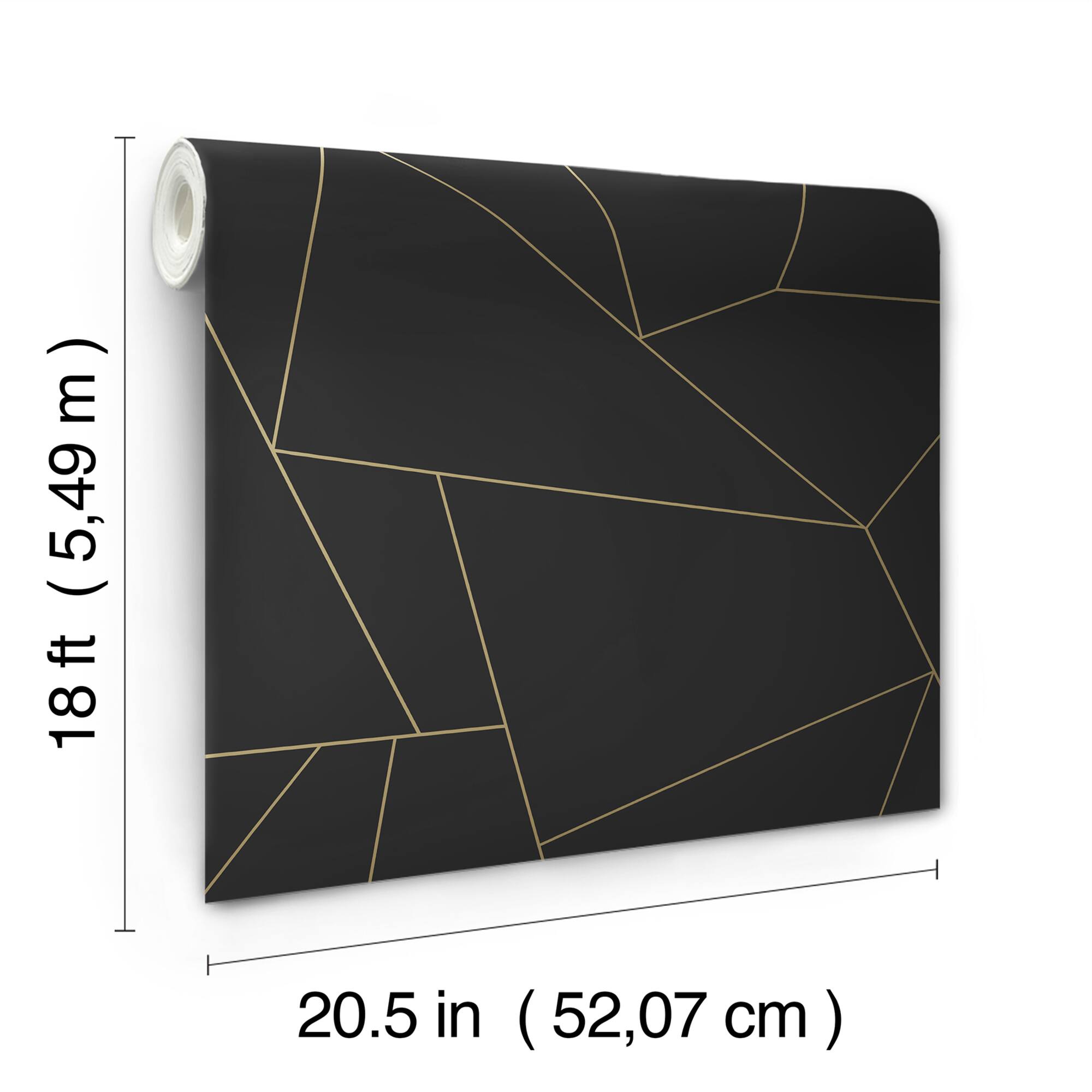 RoomMates Brilliant Black and Gold Peel and Stick Wallpaper. 20.5" x 18-ft roll and covers about 30.75 sq.